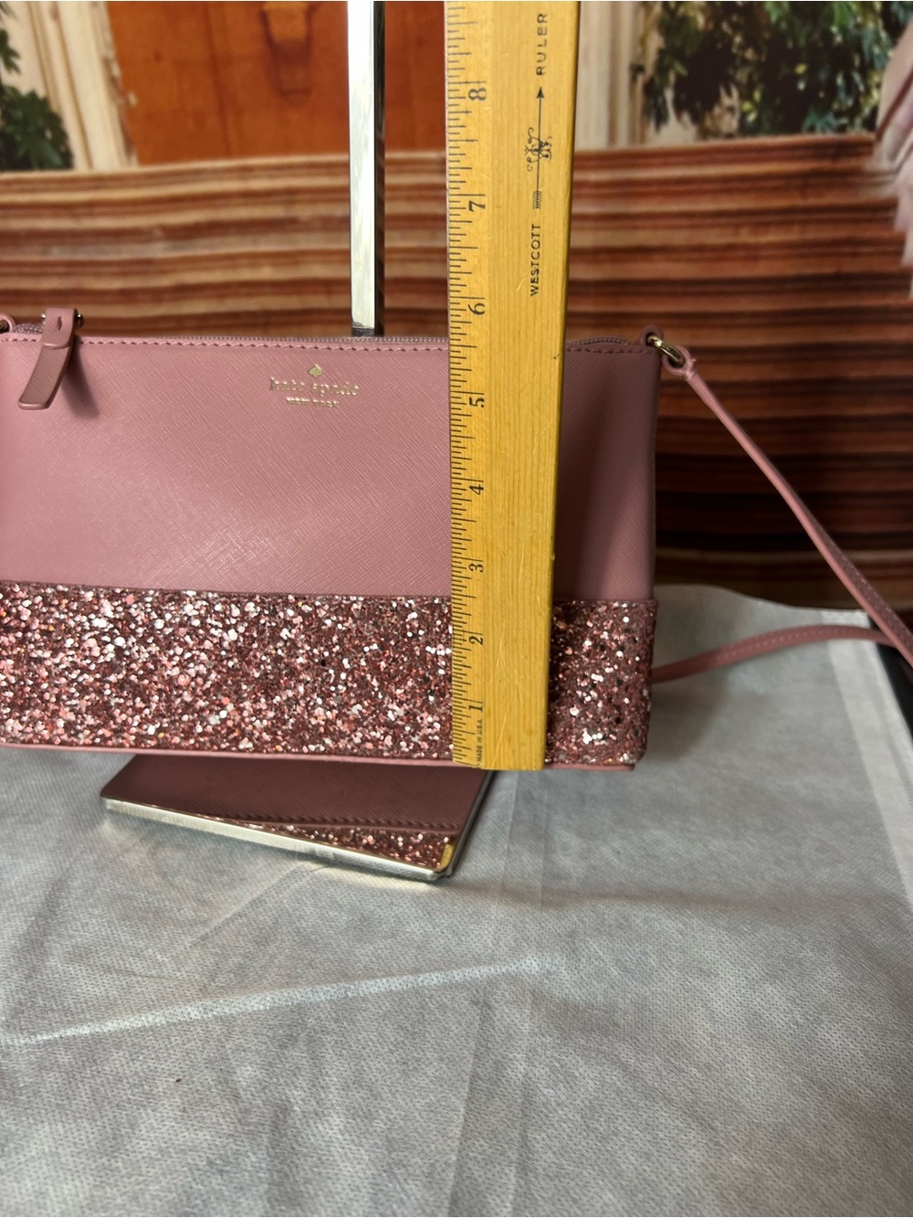 NWOT Kate Spade Leather Greta Court Glitter Ramey Crossbody Bag, Zip Closure 💖 - Picture 8 of 17